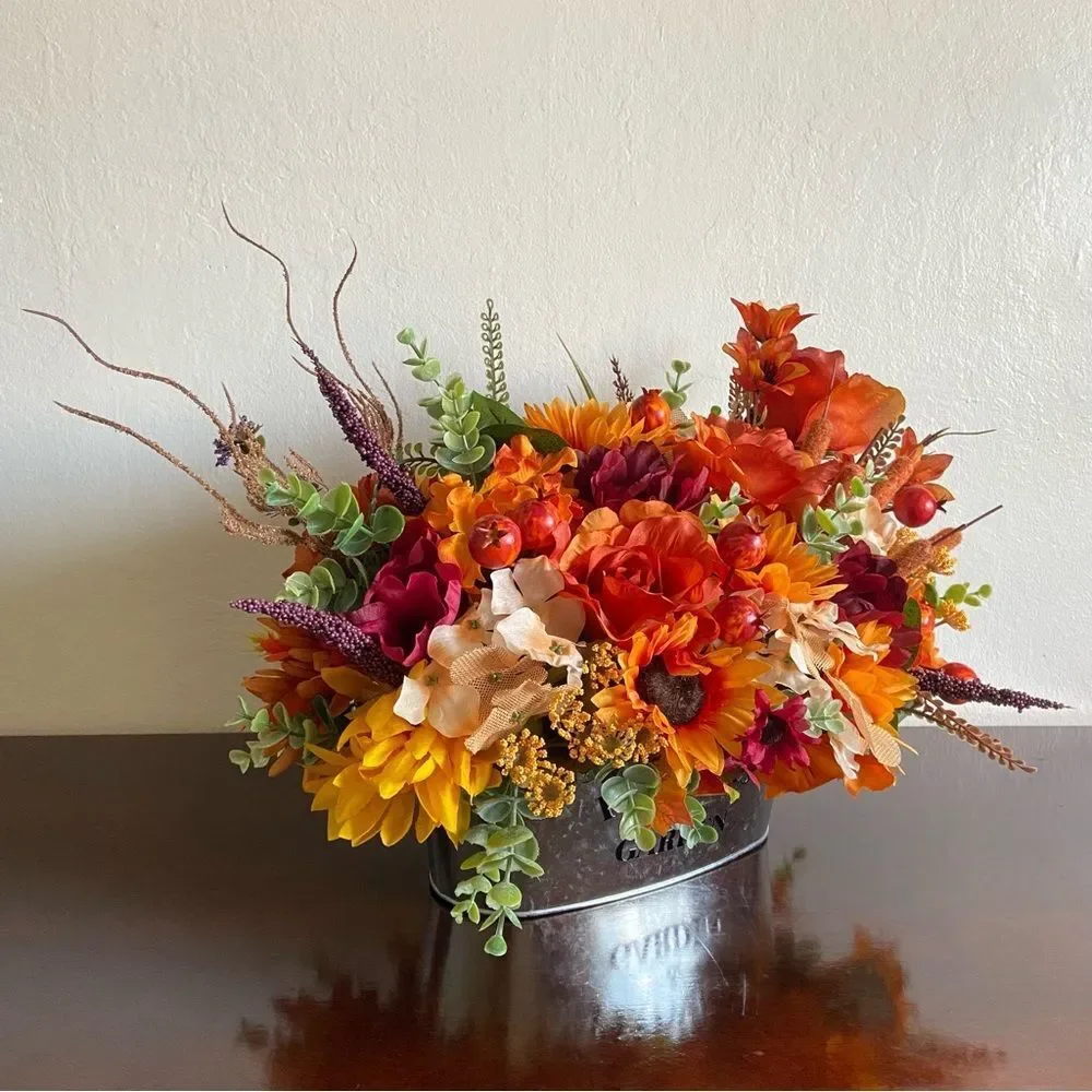 Faux Floral Bouquet With Orange Roses/Sunflowers